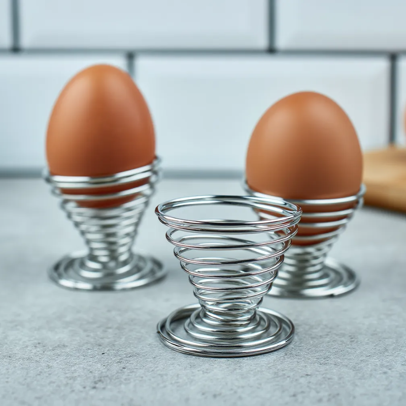 Spring Egg Cup Holders – Stainless Steel Egg Tray Stand for Boiled Eggs, Mini Wire Egg Holder for Home, Kitchen & Restaurant (Pack of 1)
