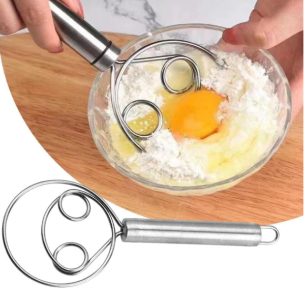 Stainless Steel Dough Whisk Mixer – Dutch Dough Whisk for Cooking, Blending & Stirring Pizza, Pastry & Cake Batter