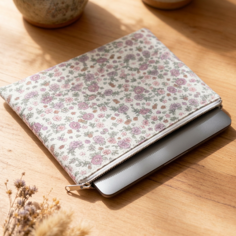 Cotton Floral Print Fabric Laptop/ MacBook Cover Sleeve – Protective Book Sleeve Pouch(Pack of 1)