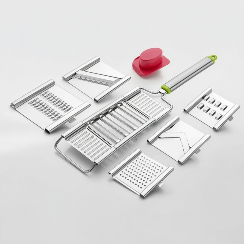 6-in-1 Stainless Steel Kitchen Chopper & Slicer with Handle – Multi-Functional Vegetable & Fruit Cutter