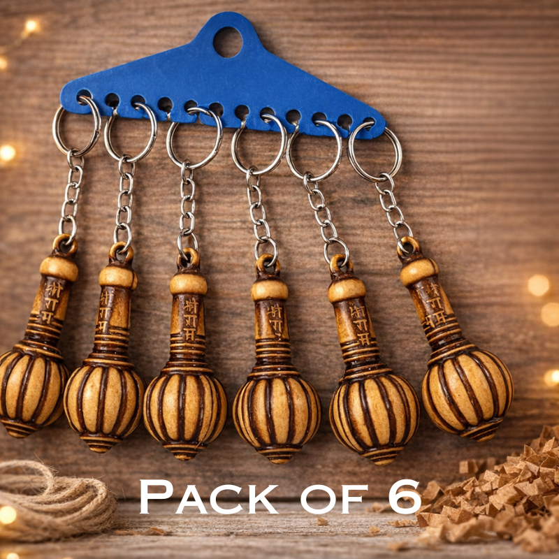 6 Pcs Lord Hanuman Gada Keychain – Sacred Mace Symbol Key Ring for Protection & Strength