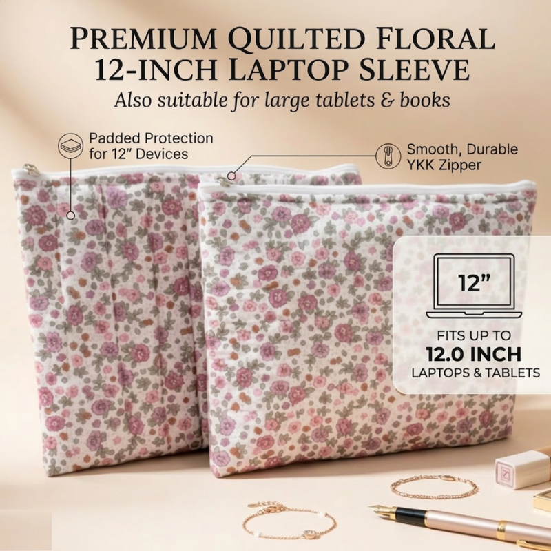 Cotton Floral Print Fabric Laptop/ MacBook Cover Sleeve – Protective Book Sleeve Pouch(Pack of 1)
