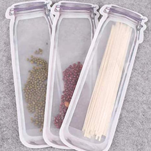 3 Pcs Reusable Zipper Snack Saver Bags – Leakproof Food Storage Pouch for Travel, Office & Kitchen (Bottle-Style Design)