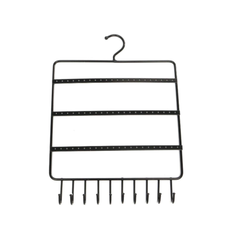 Metal Jewellery Display Stand – Multicolor Organizer with 10 Hanging Hooks & 57 Earring Holes for Earrings, Necklaces & Bracelets