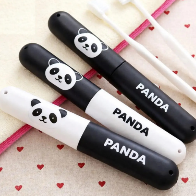 3Pcs Panda Print Toothbrush Cover – Portable Hygienic Toothbrush Cap for Travel & Daily Use (Random Color)