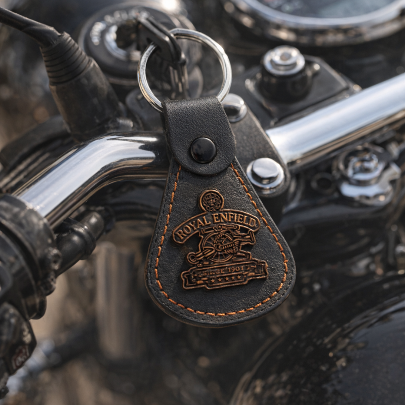 Premium Black Leather Royal Enfield Logo Key Holder / Keychain (Pack of 1)