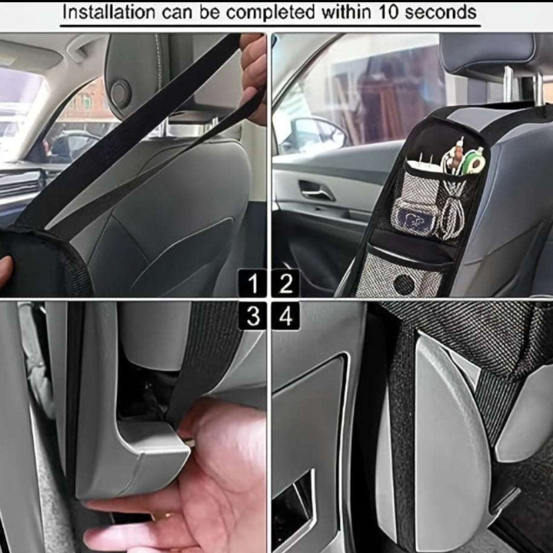 Multi-Pocket Car Seat Organizer with Mesh Pockets – Hanging Storage for Phones, Wallets, Glasses, Durable Polyester for Cars, SUVs & Trucks