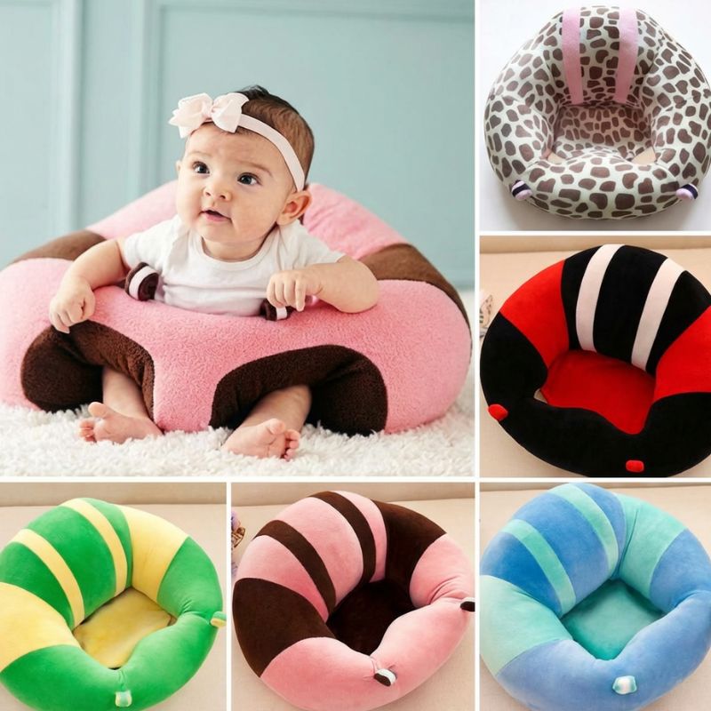 Baby Support Sitting Chair – Plush Teddy-Shaped Infant Sofa Seat for 6–36 Months (Without Cotton Filling-Random Color-Pack of 1)