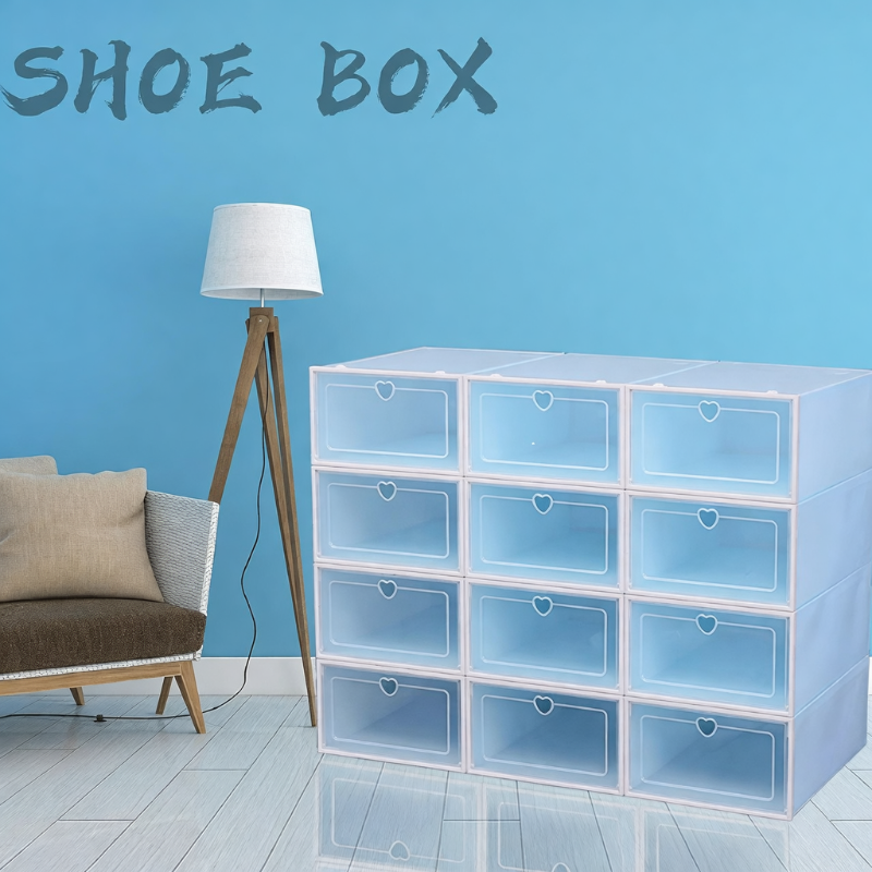 Shoe Storage Box – Stackable Plastic Shoe Organizer with Transparent Design (Random Color-Pack of 1)