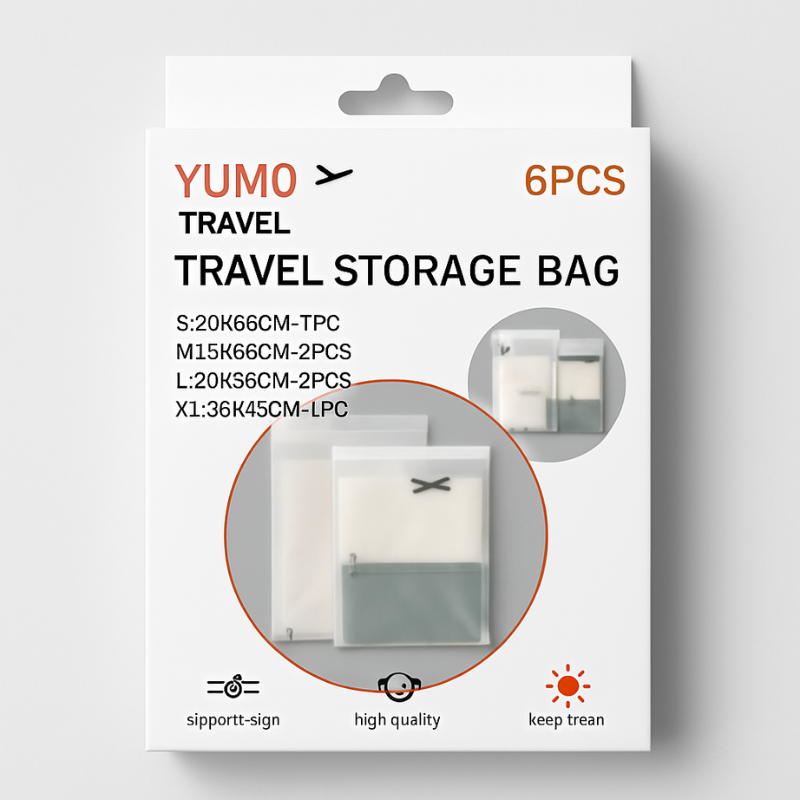 Yumo 6-Piece Travel Storage Bag Set – Lightweight Zipper Packing Organizers for Clothes, Accessories & Luggage | Multi-Size Travel Pouches (S, M×2, L×2, XL)
