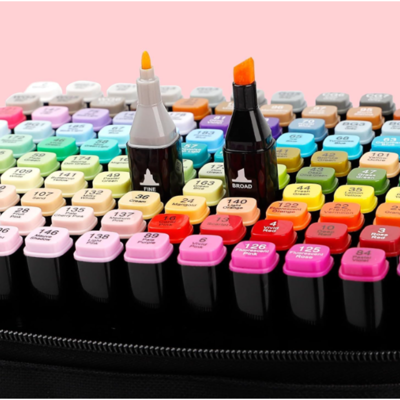 Art Markers Set – 48 Pcs Dual-Tip Brush & Chisel Sketch Markers with Carry Case | Odorless, Non-Toxic Permanent Markers