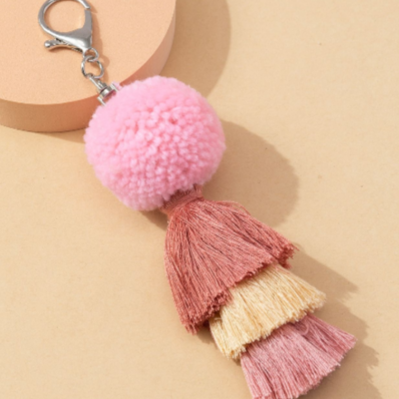 Snowy Pom Pom Keychain – Fluffy Bag Charm & Key Ring Accessory (Random Colors-Pack of 1)