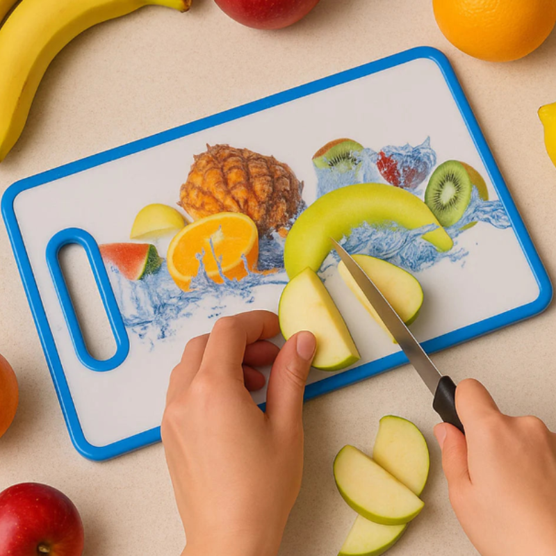 Plastic Fruit & Vegetable Chopping Board – Beautiful Printed Kitchen Cutting Board (30 x 20 cm, Assorted Designs)