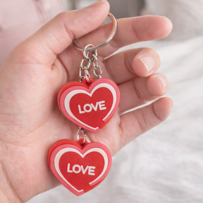 6 Pcs Heart-Shaped Rubber Keychain with “LOVE” Text – Cute & Durable Key Ring