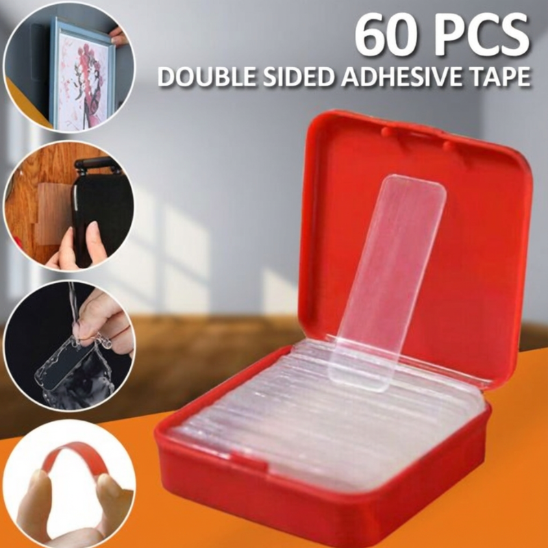 60 Pcs Double-Sided Tape – Strong Adhesive, Multipurpose Sticky Pads | Buy 1 Get 1 Free