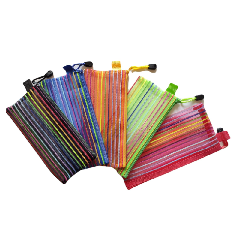 Rainbow Zipper Mesh Pouch – Multi-Colour Pencil, Pen & Document Bag for Travel, Makeup, Office Supplies & Accessories(Pack of 1)