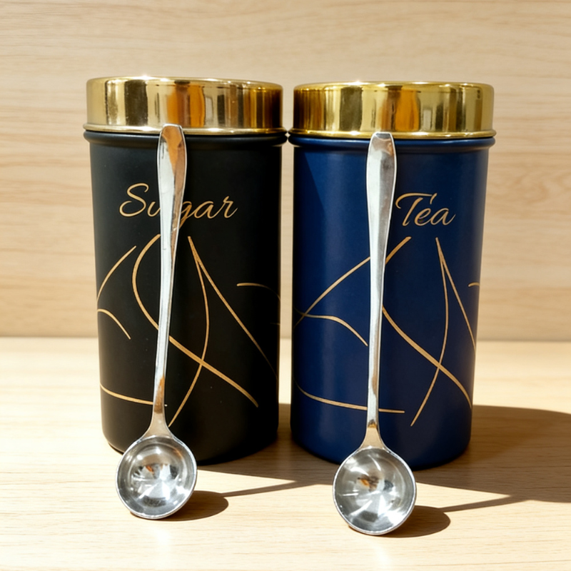 2 Pcs Tea and Sugar Canister Set with Spoon – Kitchen Storage Jars for Tea, Sugar & Spices