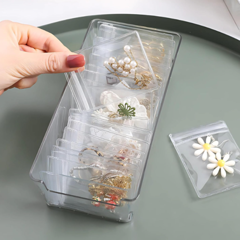 10 Pcs Transparent Jewelry Bags – Small Plastic Storage Pouches (6 × 8 cm)