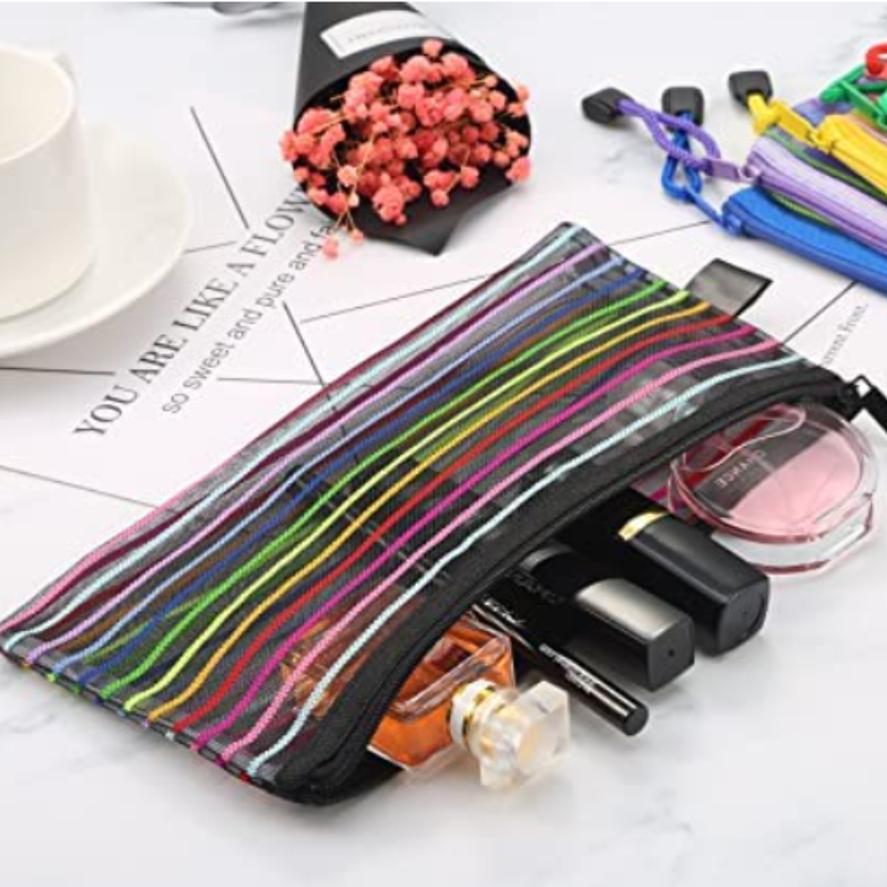 Rainbow Zipper Mesh Pouch – Multi-Colour Pencil, Pen & Document Bag for Travel, Makeup, Office Supplies & Accessories(Pack of 1)