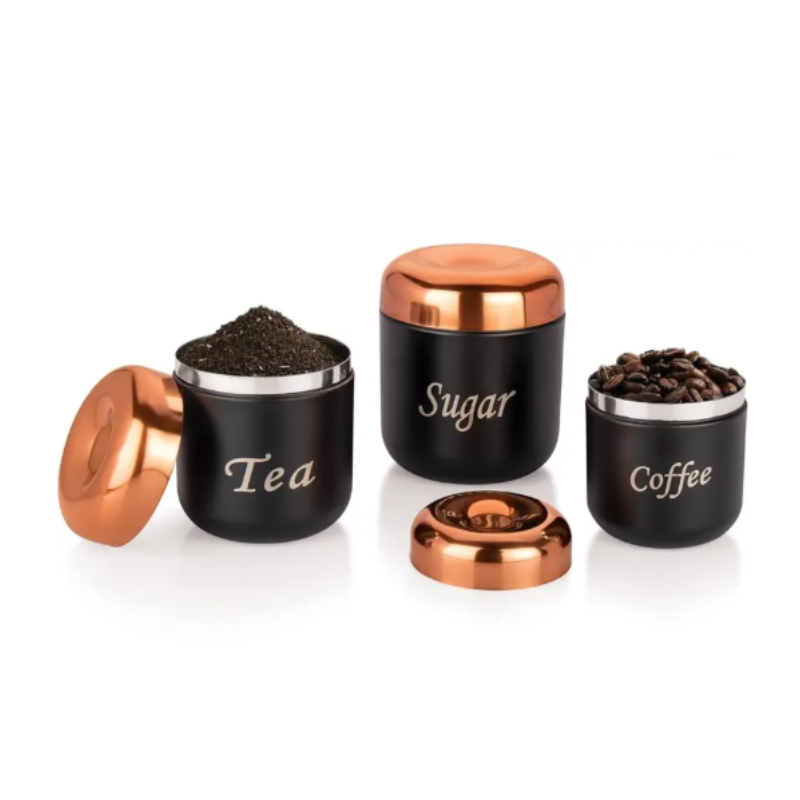 Copper Finish Blue Stainless Steel Storage Canister – Airtight Kitchen Container for Tea, Coffee, Sugar & Spices
