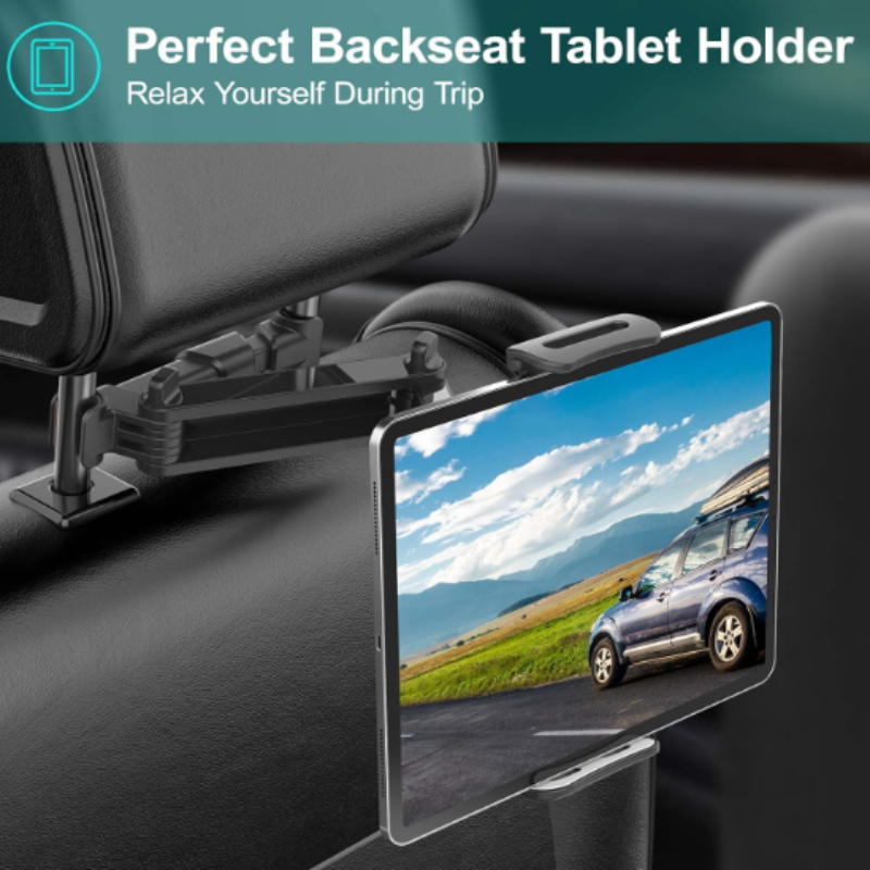Car Backseat Tablet Holder | Adjustable Headrest Mount for Tablet & Mobile | 360° Rotatable Car Tablet Stand for Kids & Travel