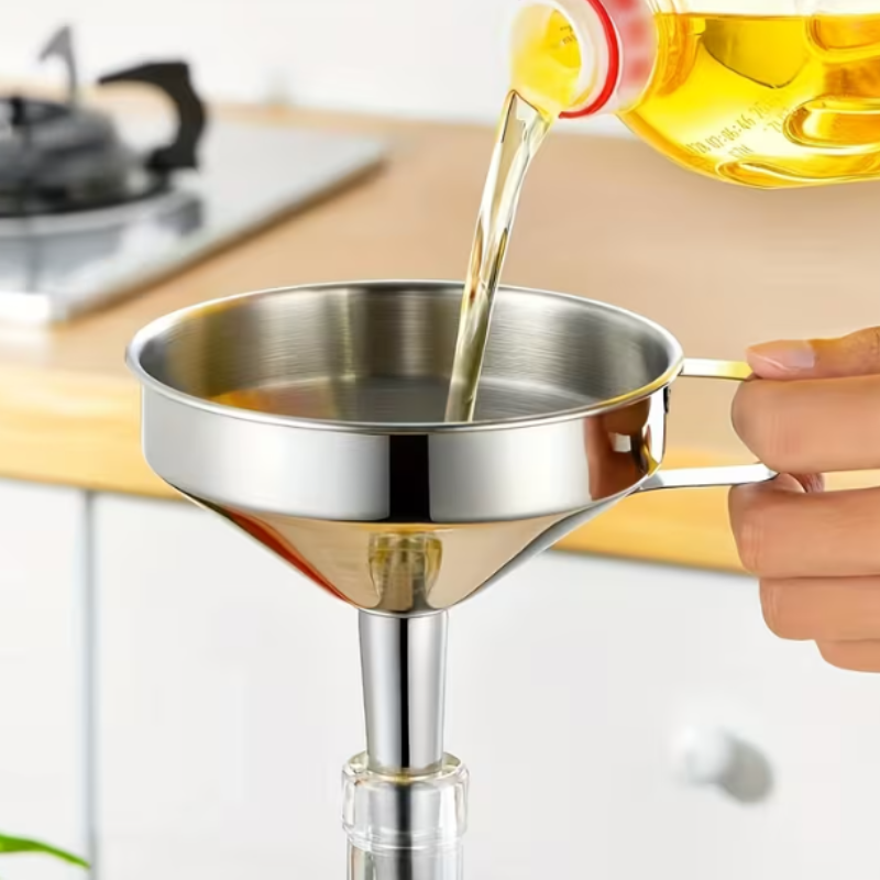 Stainless Steel Oil Funnel – 15 cm Wide Mouth Kitchen Funnel for Oil, Water, Juice, Spices & Liquid Transfer (Pack of 1)