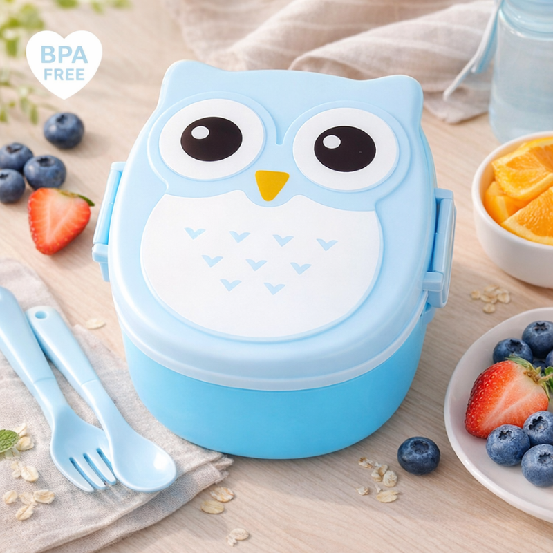 Owl Lunch Box – Cute Cartoon Kids Lunch Box for School & Travel (Random color-Pack of 1)