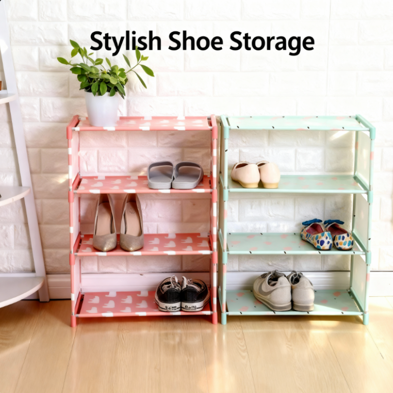 4 Layer Shoe Rack Organizer – Lightweight Storage Stand with Oxford Cloth & Iron Frame (Random Print-Pack of 1)
