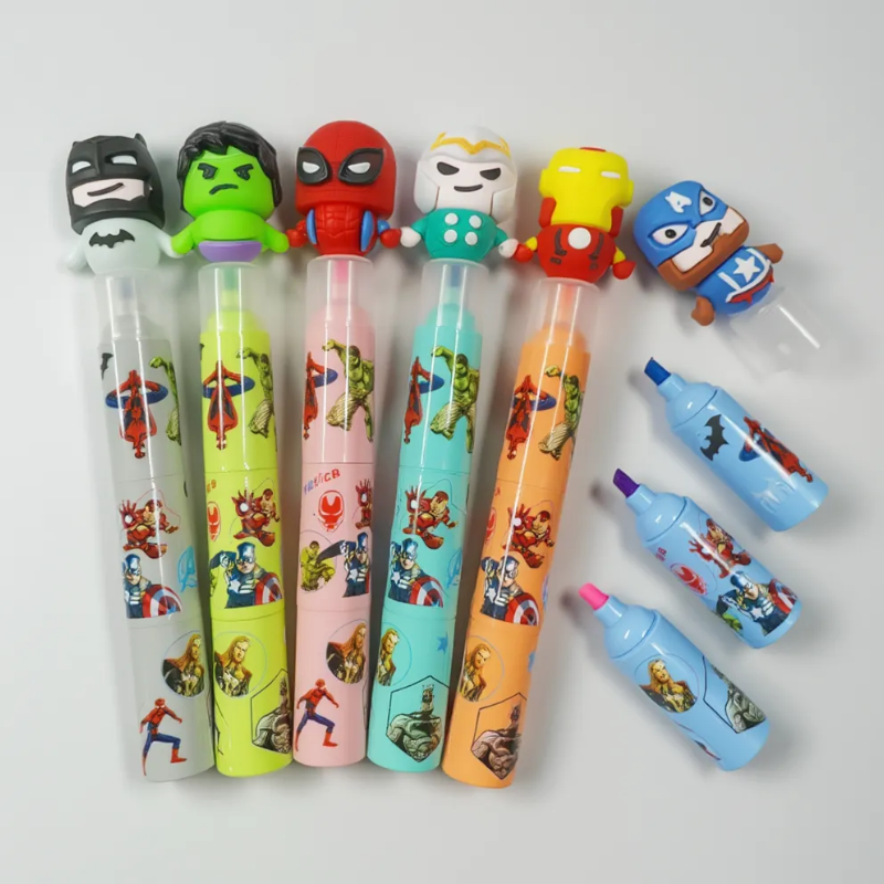3-in-1 Highlighter Pen | Quirky & Funky Multi-Color Highlighters | Cute Cartoon Design Marker for School, Office & Study (Random Color & Character-Pack of 1)