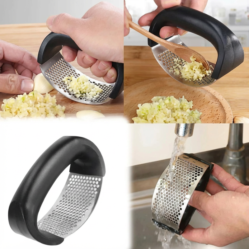 Stainless Steel Garlic Press & Chopper – Heavy-Duty Manual Crusher for Ginger, Garlic, Nuts & Herbs | Easy Squeeze Kitchen Tool
