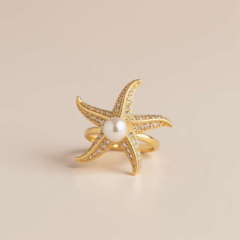 Anti-Tarnish Starfish Ring – Adjustable Beach-Inspired Fashion Ring for Women & Girls (Pack of 1 Pc)