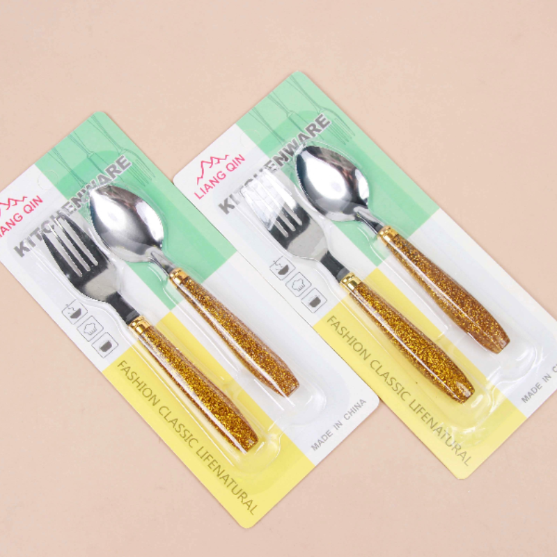 Elegant Spoon & Fork Set with Golden Handle – Premium Dining Cutlery (Pack of 1 Set)