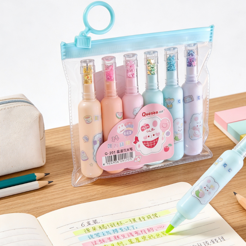 Bottle-Shaped Highlighter Pens – Cute Mini Marker Set (Assorted Colors-Set of 6 Pcs)