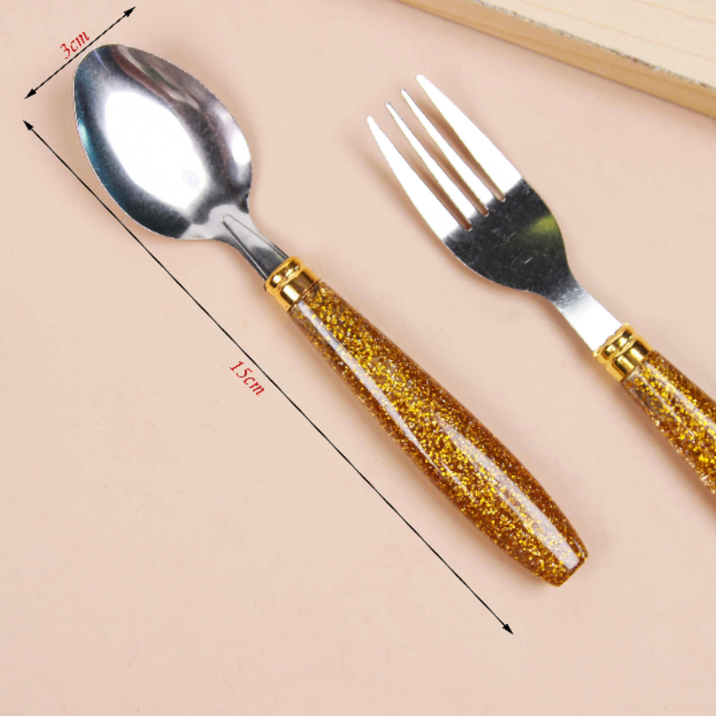 Elegant Spoon & Fork Set with Golden Handle – Premium Dining Cutlery (Pack of 1 Set)