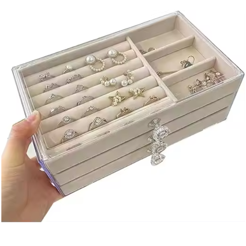 3-Drawer Stackable Velvet Jewelry Box – Elegant Jewelry Organizer with Soft Lining
