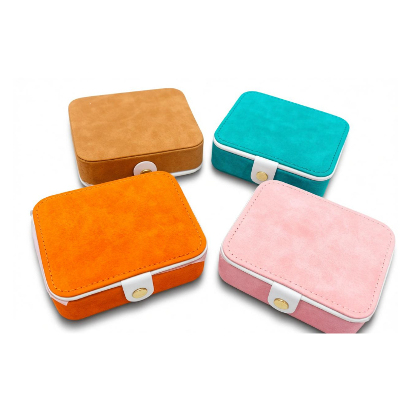 Portable Mini Travel Jewelry Box with Mirror – Compact Jewelry Organizer for Rings, Earrings & Accessories (Random color-Pack of 1)