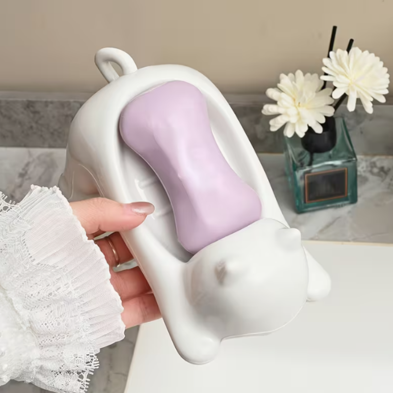 Dog Shaped Soap Dish Tray – Cute Bathroom Soap Holder with Drainage | Durable Plastic Soap Stand for Bathroom & Kitchen