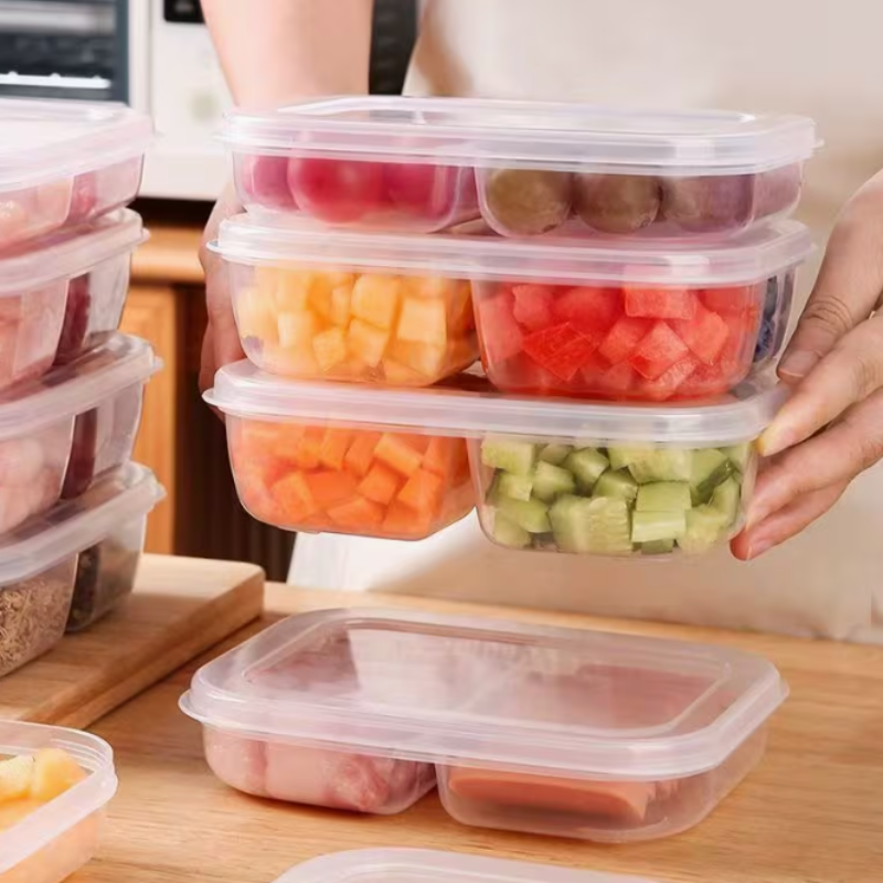 4 Compartment Food-Grade Refrigerator Storage Container – Multi-Compartment Fresh-Keeping Freezer Organizer Box (Pack of 1)