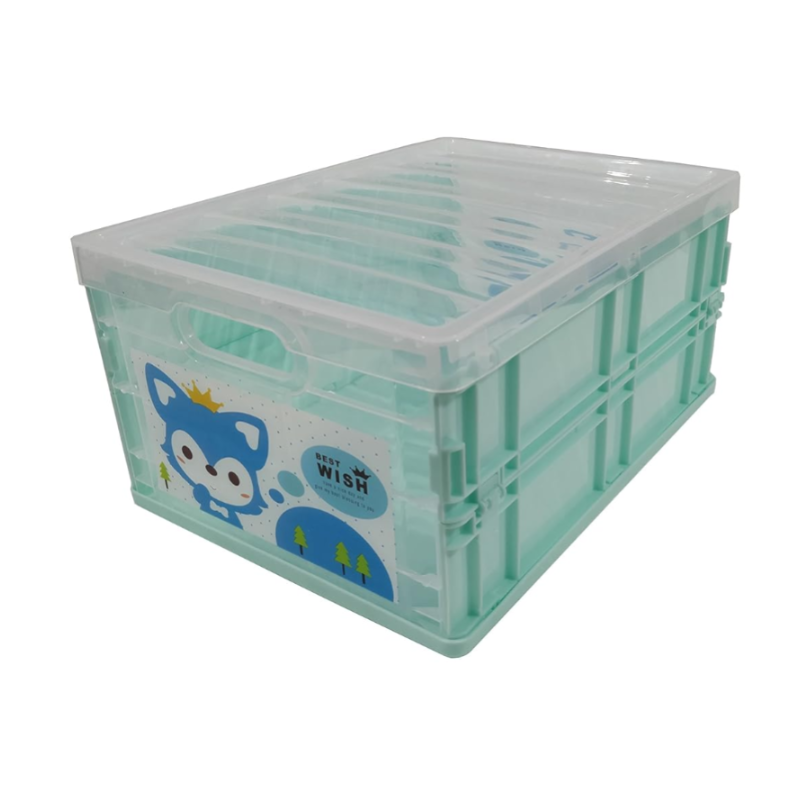 Cartoon Plastic Folding Storage Box with Lid – Multipurpose Organizer for Toys, Stationery, Makeup & Home Storage (Random Design- Pack of 1)