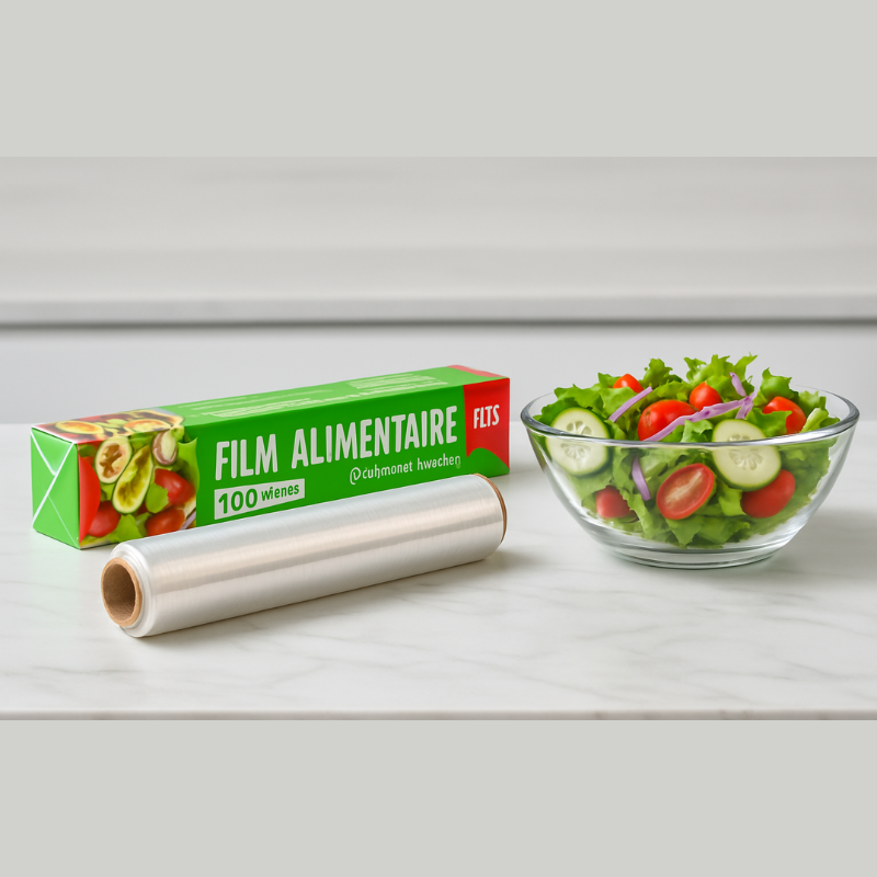 Food Cling Film – 100 Meter Freshness Wrap Roll for Kitchen, Food Storage, Packing & Baking | Safe, Hygienic & Easy-Cut Dispenser