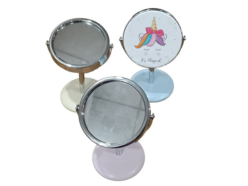 Round Shape Cartoon Print Table Mirror – Cute Portable Desk Makeup Mirror for Kids & Adults (Pack of 1)