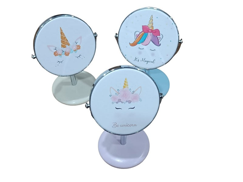 Round Shape Cartoon Print Table Mirror – Cute Portable Desk Makeup Mirror for Kids & Adults (Pack of 1)