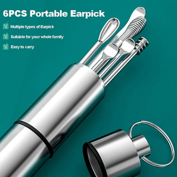 6 Pcs Ear Cleaning Kit with Aluminum Tube – Reusable Ear Wax Removal Tools