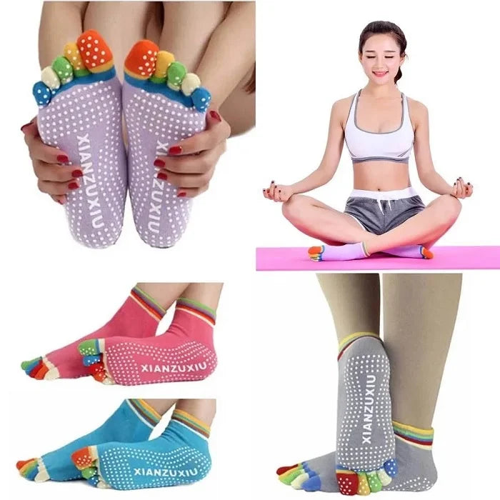Yoga Gym Non-Slip Socks, Women Colorful Socks, Home, Kitchen Use Massage Toe Socks Full Grip Sports Exercise (1 Pair)