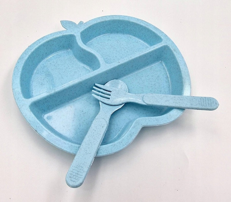 Apple Shaped Kids Plastic 2 Plates With Spoon & Fork