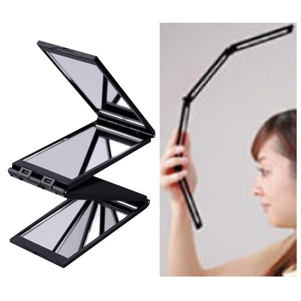 Four Sided Folding Mirror- 4 Panel Expandable Mirror Travel Barbering Height Adjustable Mirror for Hair Cutting/Styling and Makeup (Random Colour)