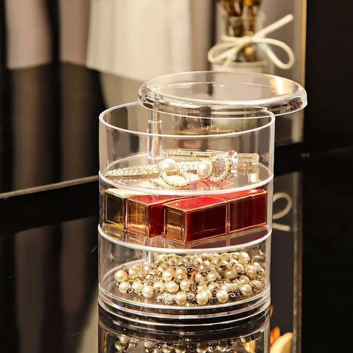 3-Layer Rotating Jewelry Storage Box – Round Organizer for Rings, Earrings, and Accessories
