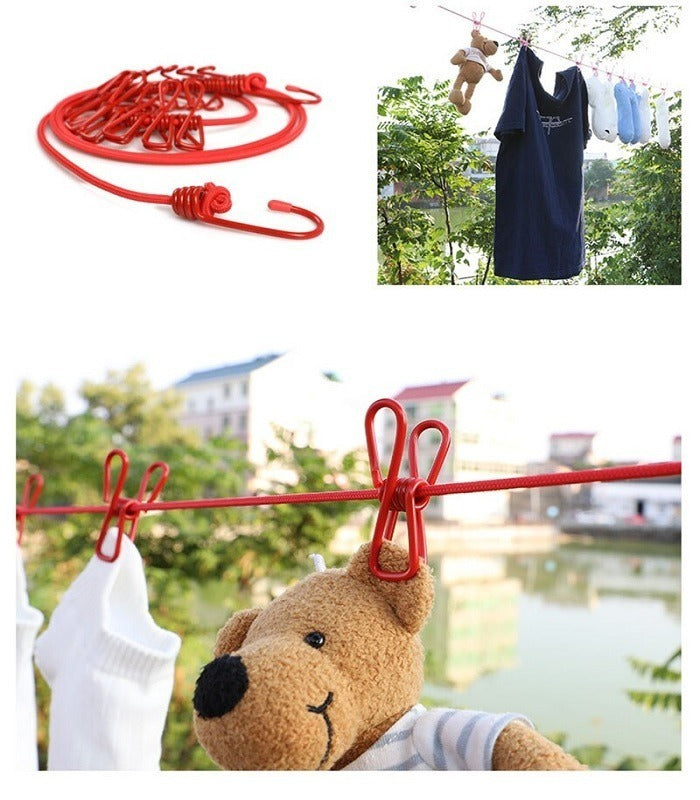 12 Clip Cloth Drying Rope – Strong Nylon Travel Clothesline with Stainless Steel Clips for Indoor & Outdoor Drying