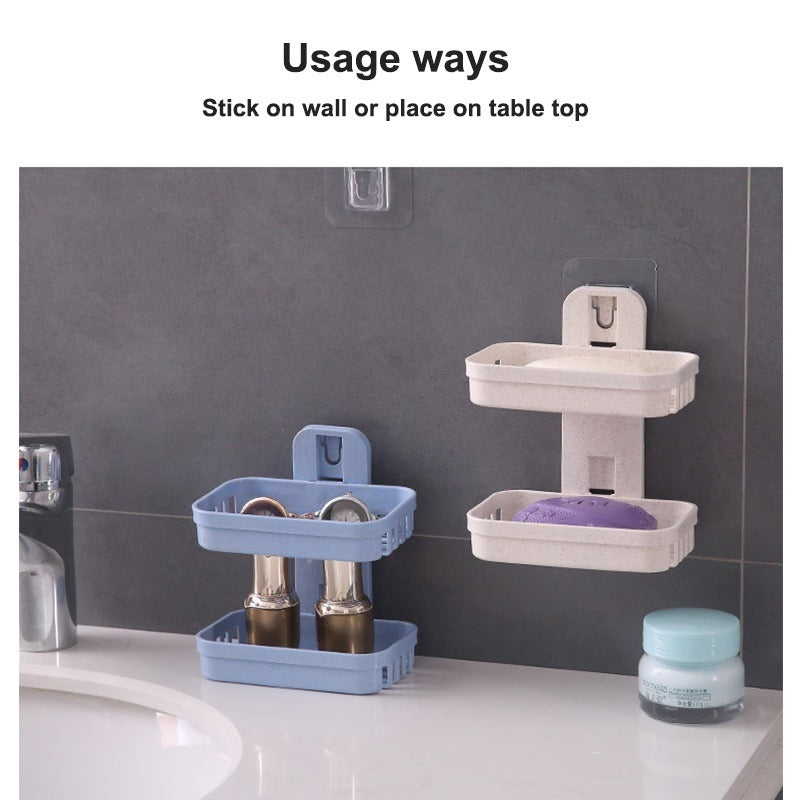 Double Layer Soap Dish Tray With Sticker (Random Color)