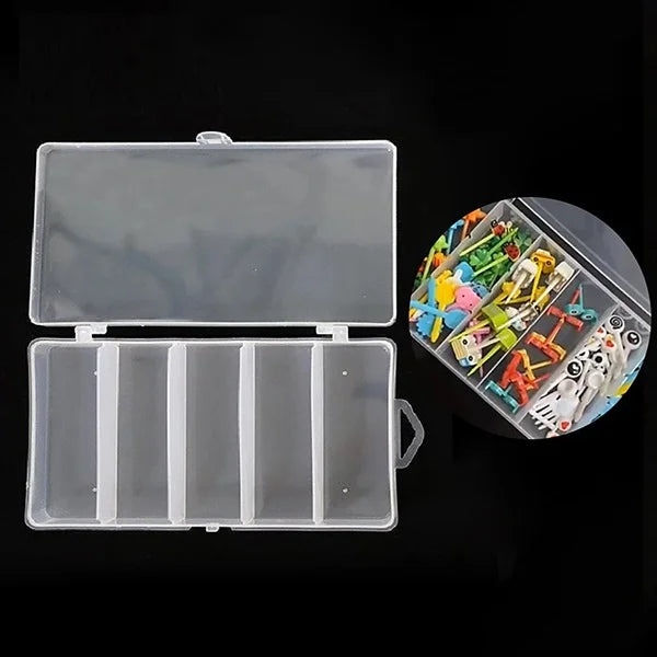 5 Grid Clear Storage Box – Transparent Hard Plastic Organizer for Jewelry, Crafts & Small Items (Pack of 2)